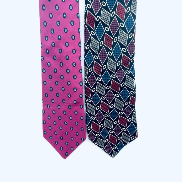 Lot of 2 Christian Dior Necktie All Silk Pink USA/ Bugatti 100% Silk - Picture 6 of 14